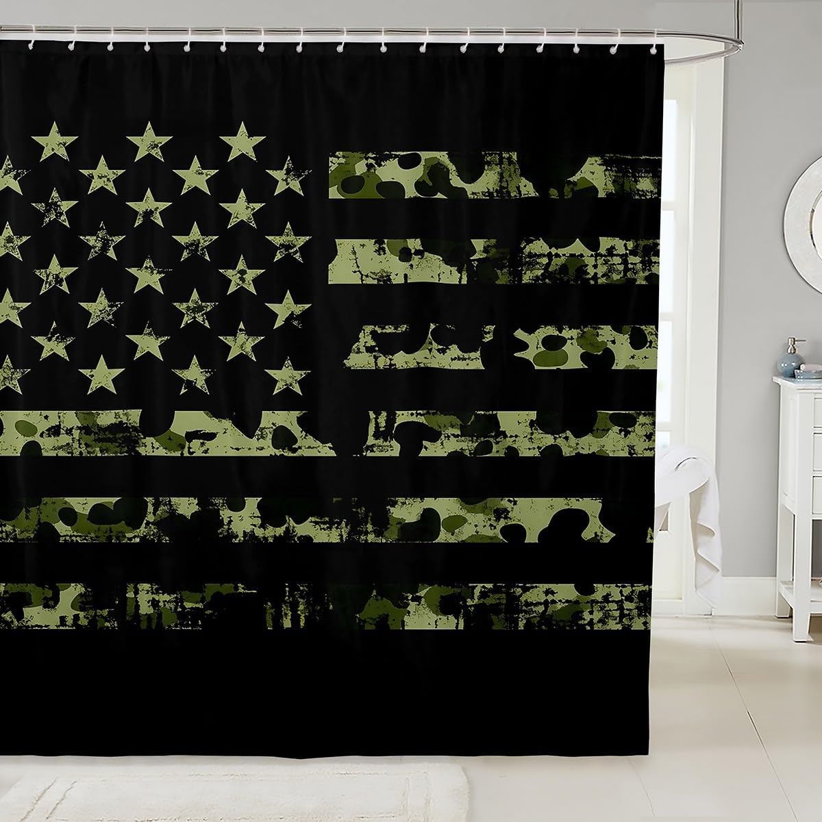 American Flag Bath Curtain, Boys Football Shower Curtain 72" W X 78" L, Soccer Sports Games Shower Stall Curtain United States Federations Stars Stripes Waterproof Fabric Bathroom Accessories