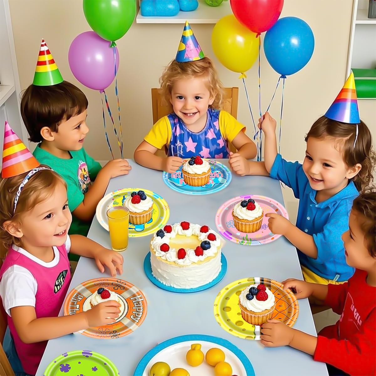 60Pcs Ocean Flower Bubble Party 7''Plates, Yellow Theme Party Supplies, Under The Sea Disposable Plate Party Decorations