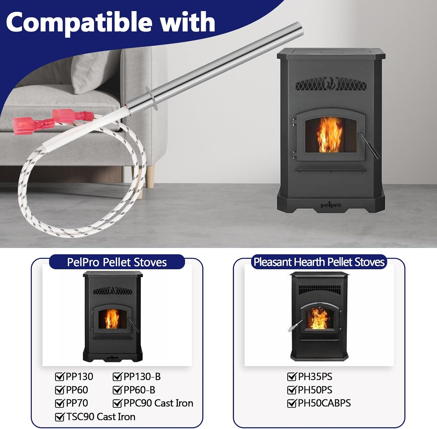 Hiorucet SRV7000-660 Igniter Replacement for PelPro Pellet Stove PP130, PP130-B, PP60, PP60-B, PP70, PPC90 Cast Iron, TSC90 Cast Iron(SRV7000-660)