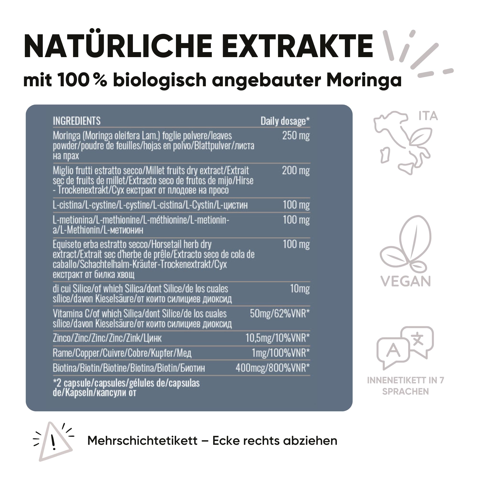 Haarwachstum Biotin Komplex 8 in 1 mit Zink, Selen, Kupfer, Schachtelhalm, Hirse, L Cystein & Bio Moringa – Gegen Haarausfall und für Schnelles Haarwachstum und gegen Haarausfall