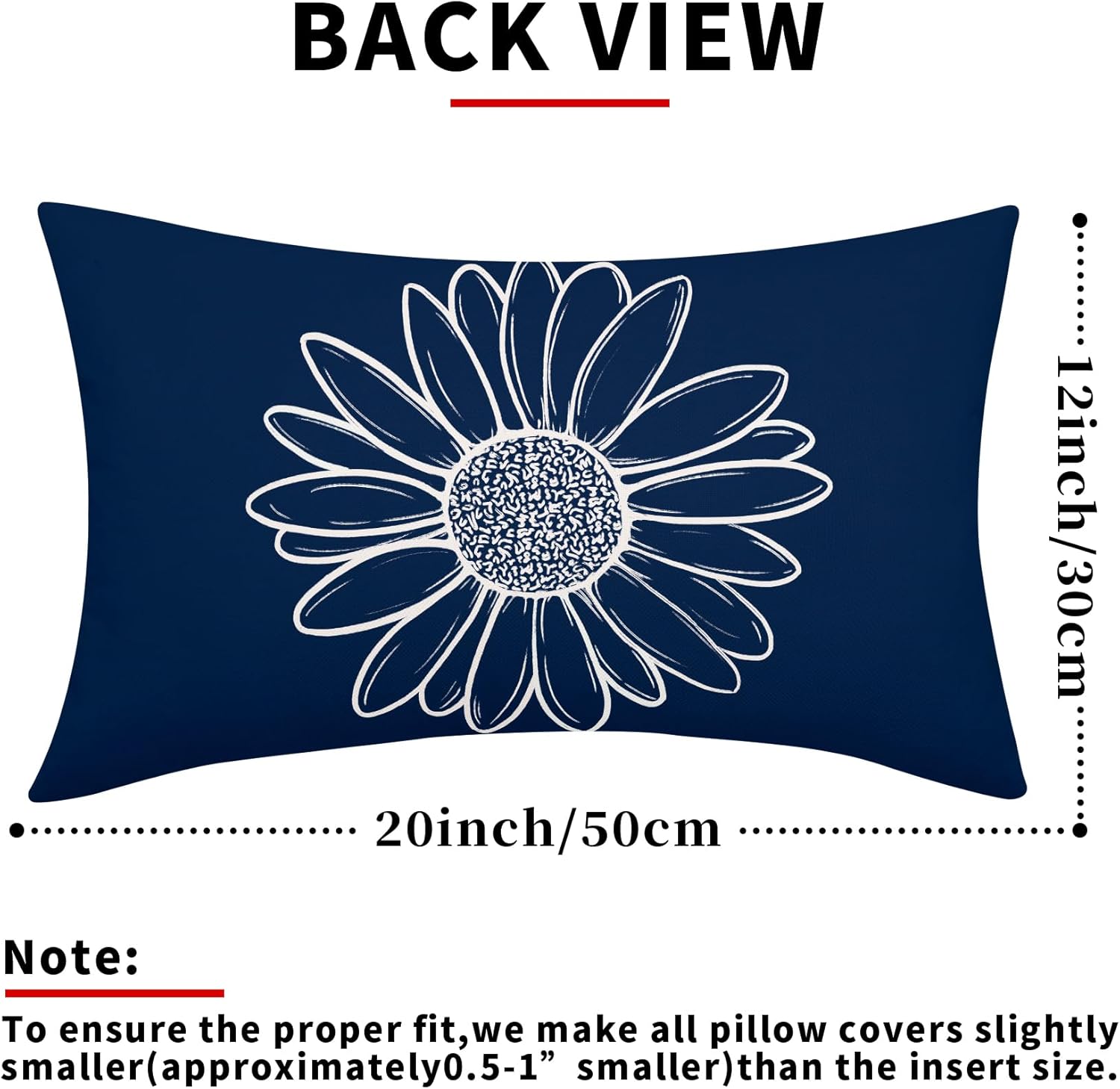 aportt Navy Blue Daisy Flowers Lumbar Pillow Covers Spring Summer Floral Bloom Decorative Pillow Cases Seasonal Modern Throw Pillows 12X20 Inch Set of 2 Farmhouse Home Decor for Sofa Couch - Image 3