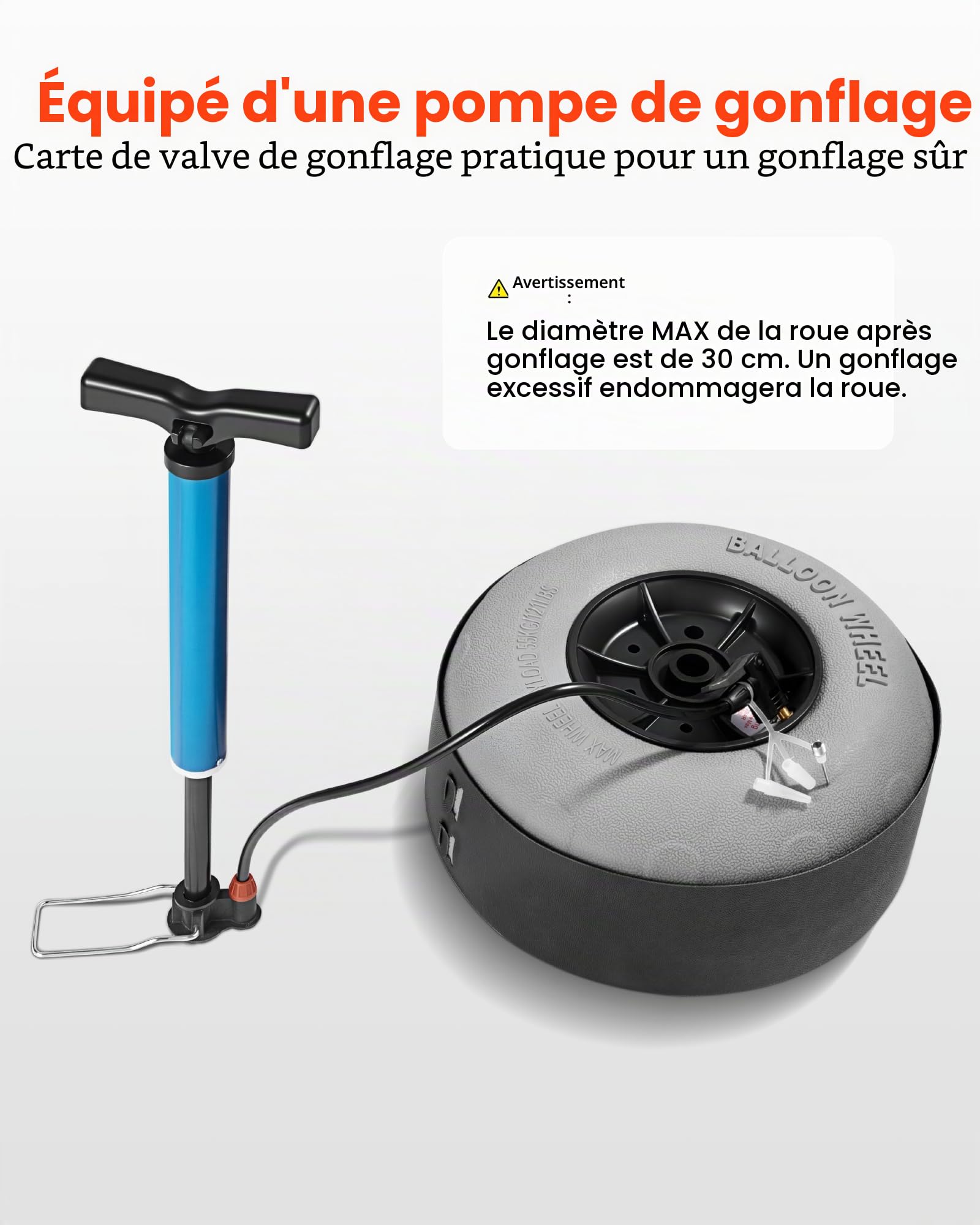 VEVOR Chariot de Plage avec Grandes Roues pour Le Sable, Porte-Bagages 510 x 370 mm, Chariot de Transport Pliable avec Roues Ballon de 228,6 mm, 74,8 kg, Hauteur 690 à 1140 mm, pour Plage, Camping