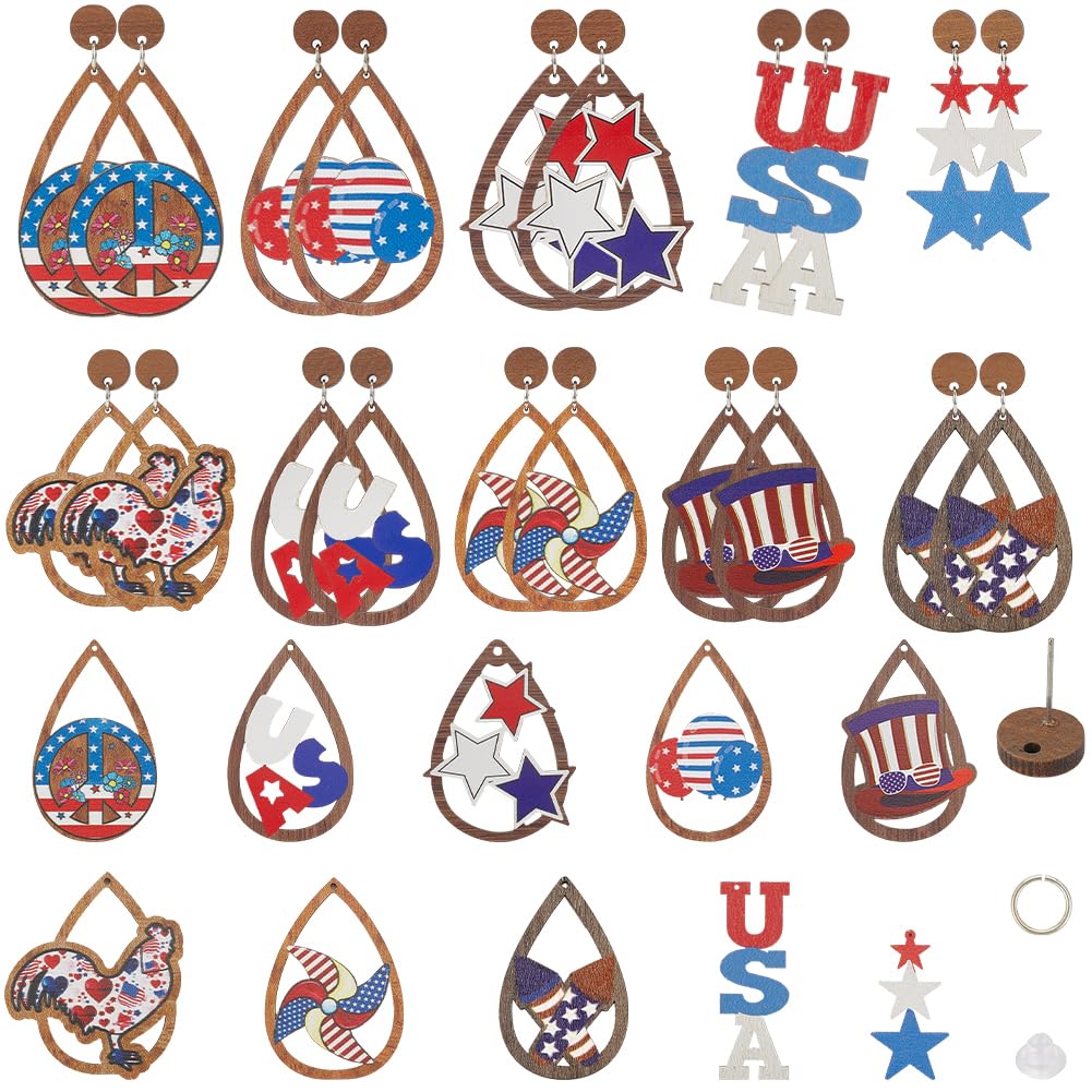 Boucles d'oreilles en bois drapeau américain pour look créatif du 4 juillet