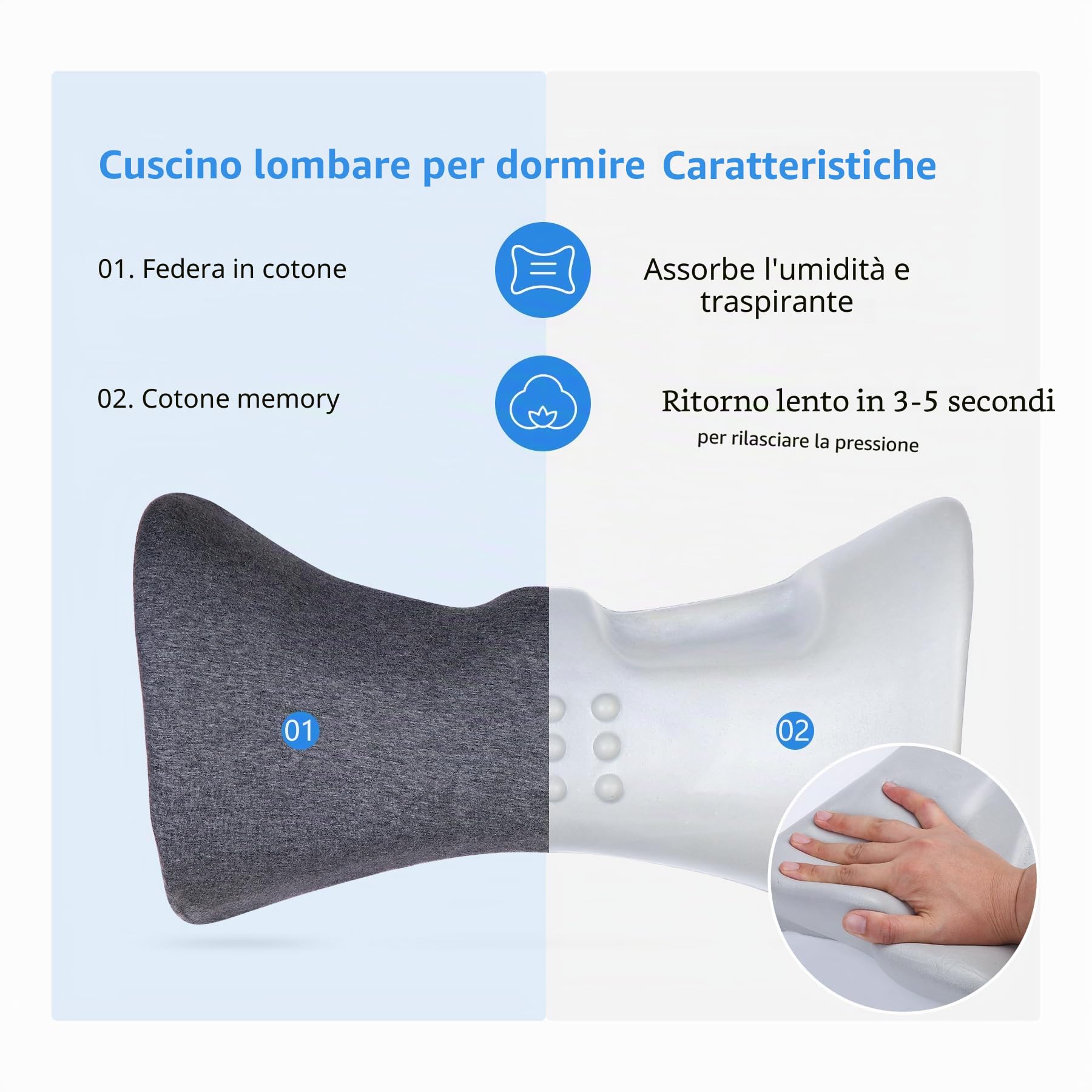 Cozyhealth Cuscino di supporto lombare per dormire, in memory foam, cuscino di supporto lombare per alleviare il dolore lombare, supporto per la schiena, supporto per la vita, per chi dorme sulla