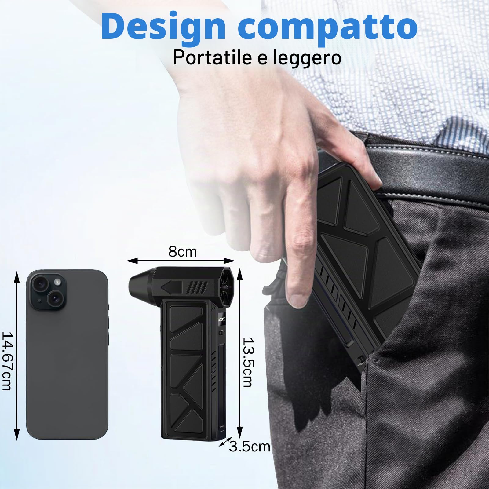 Soffiatore elettrico, soffiatore cordless da 130000 giri/min, mini soffiatore regolabile a 4 velocità con batteria da 4000 mAh per computer, tastiera, uso esterno, casa e auto