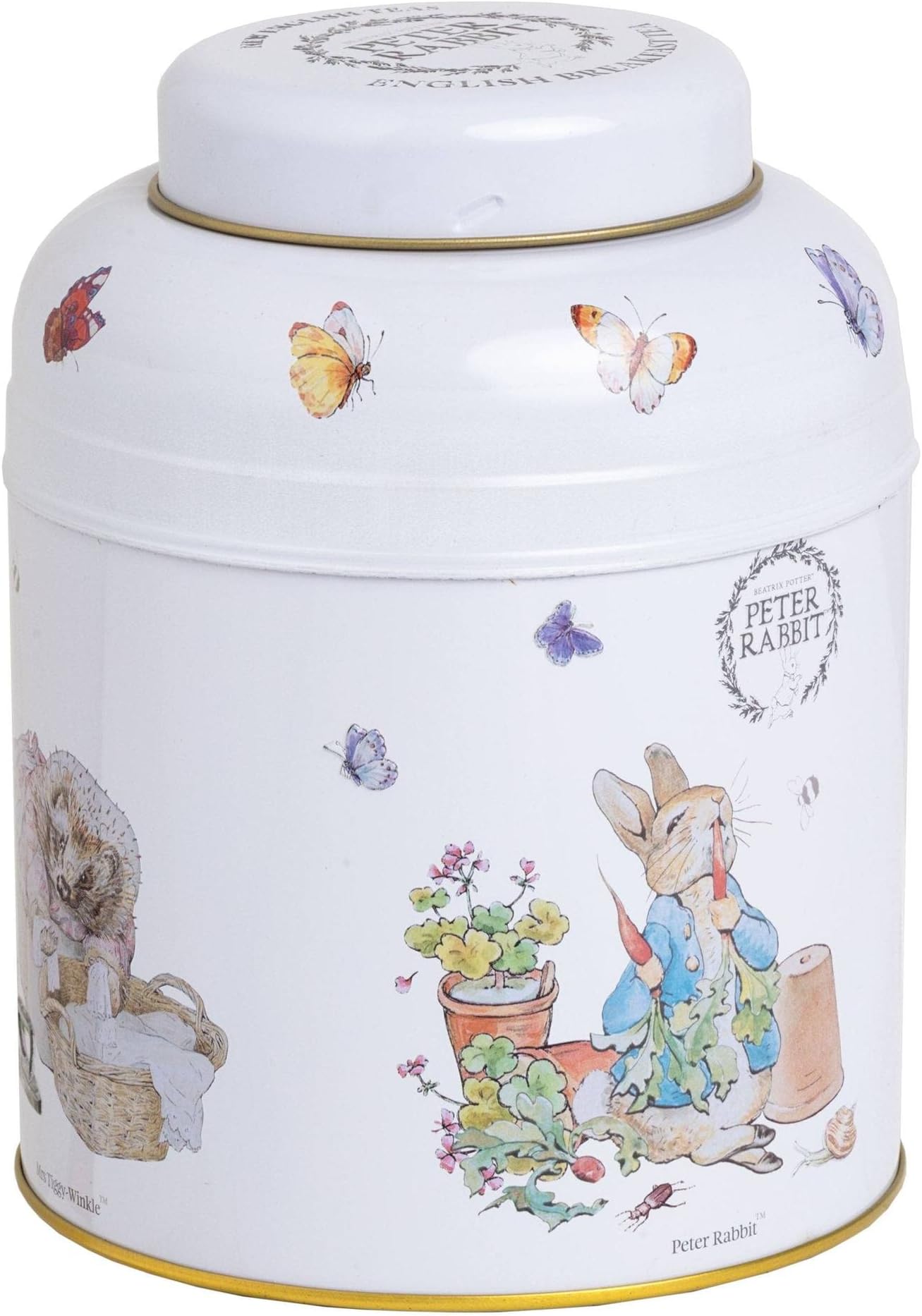 New English Teas Beatrix Potter Peter Rabbit & Friends Tea Tin โ 80 Premium English Breakfast Tea Bags โ Large White Tea Caddy โ Officially Licensed