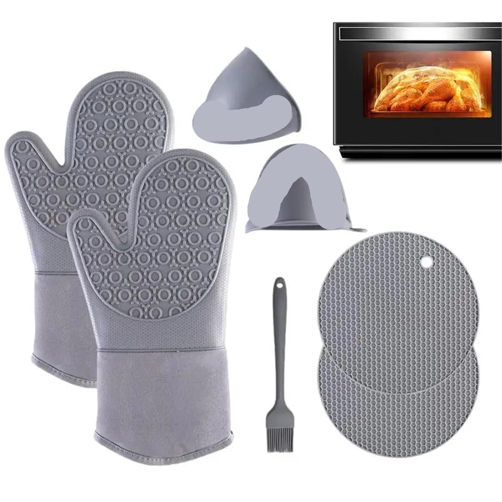 Ofenhandschuhe und Topflappen-Set, hitzebeständig, rutschfest, strukturierter Griff for Backen in der Küche(Green)