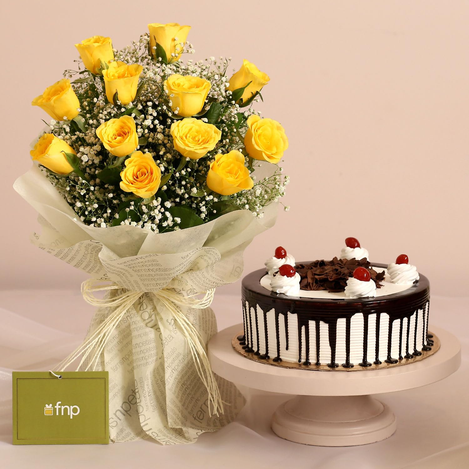 Fnp Joyful Vibes Yellow Roses Bouquet Black Forest Cake-image-41