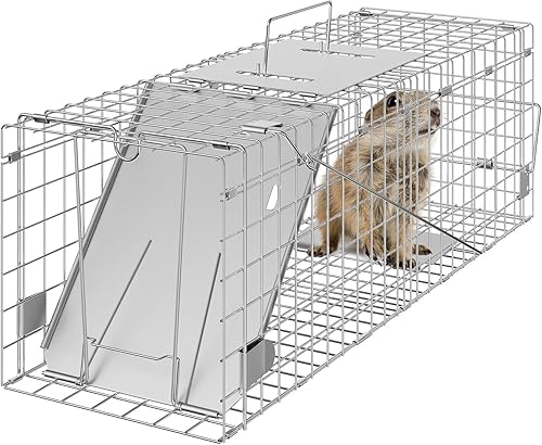 VEVOR Trampa de jaula de animales vivos, trampa para gatos de hierro galvanizado de 24 x 8 x 8 pulgadas, trampa plegable para animales con mango