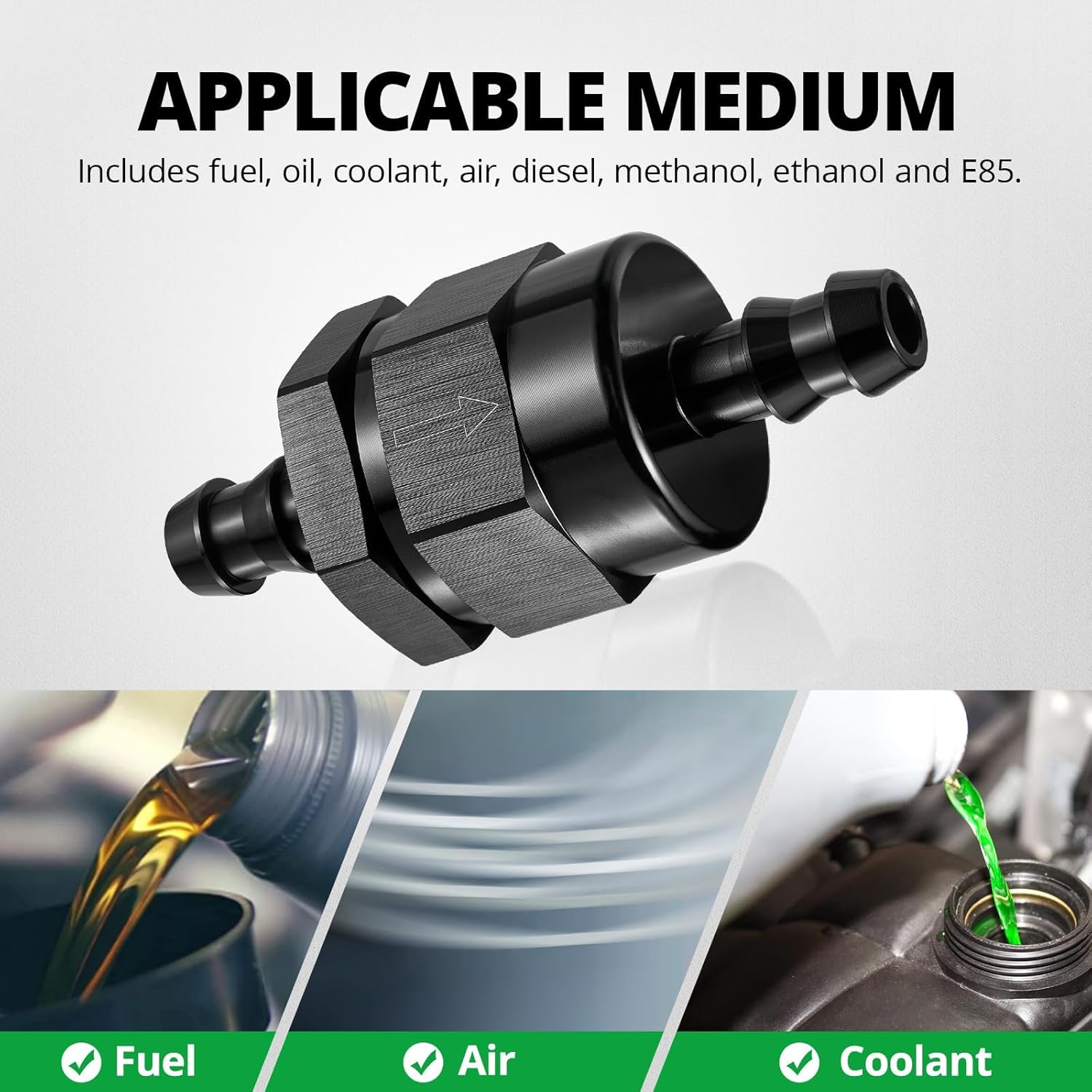 EVIL ENERGY 3/8" Check Valve, One Way Non-Return Valve Fitting Aluminum Black