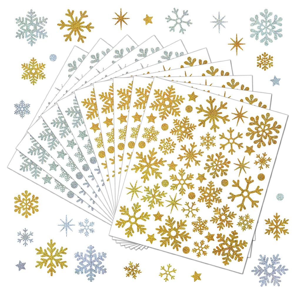 Calcomanías de copo de nieve con purpurina impermeables para decorar tu hogar en Navidad