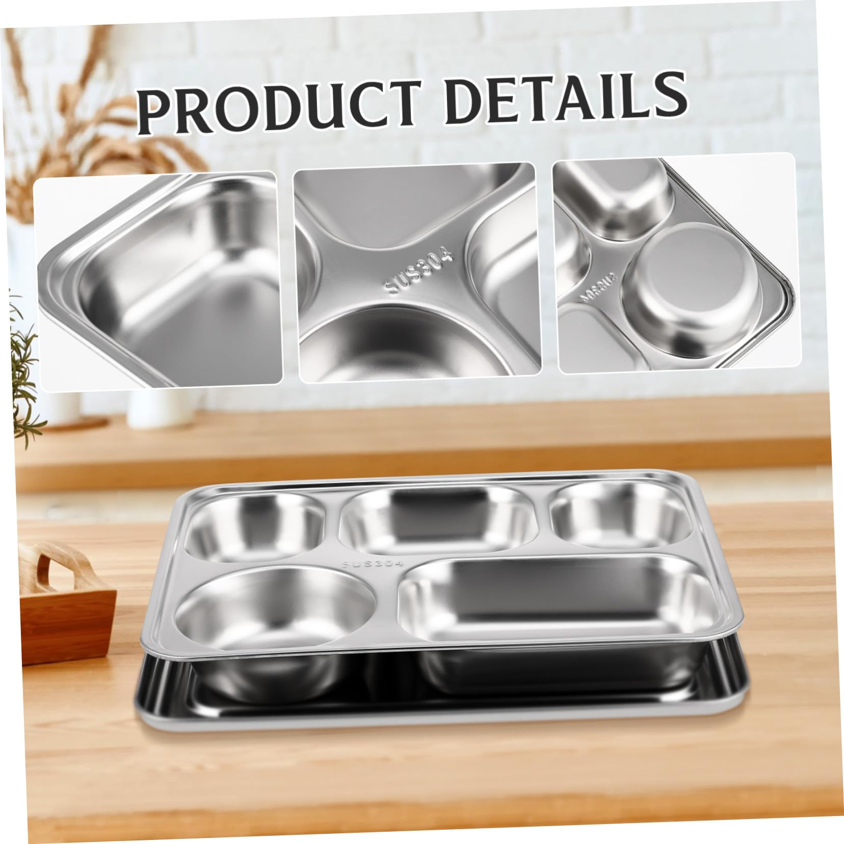 Assiette Compartimentée en Acier Inoxydable, Lot de 1 Set de Set