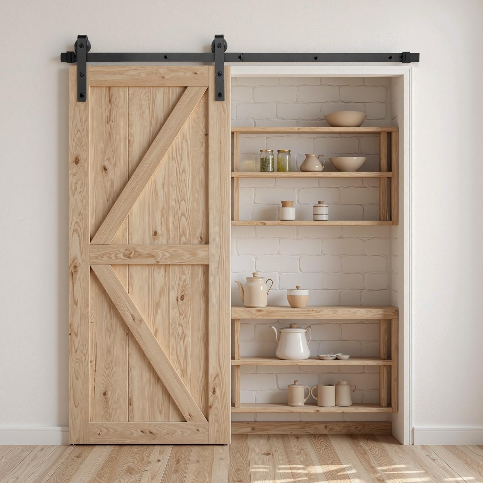 VEVOR Kit Ferramenta per Porta Scorrevole da Fienile 1524 mm, Capacità 150 kg, Compatibile con Larghezza max. 762 mm e Spessore da 34,9 a 44,45 mm, Binario Resistente e Rullo a Forma J, Nero