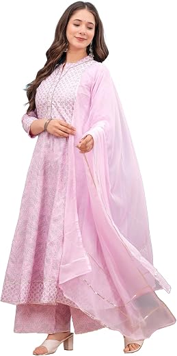 MANHAREE | Women's Rayon Anarkali Kurta with Pant & Dupatta Set