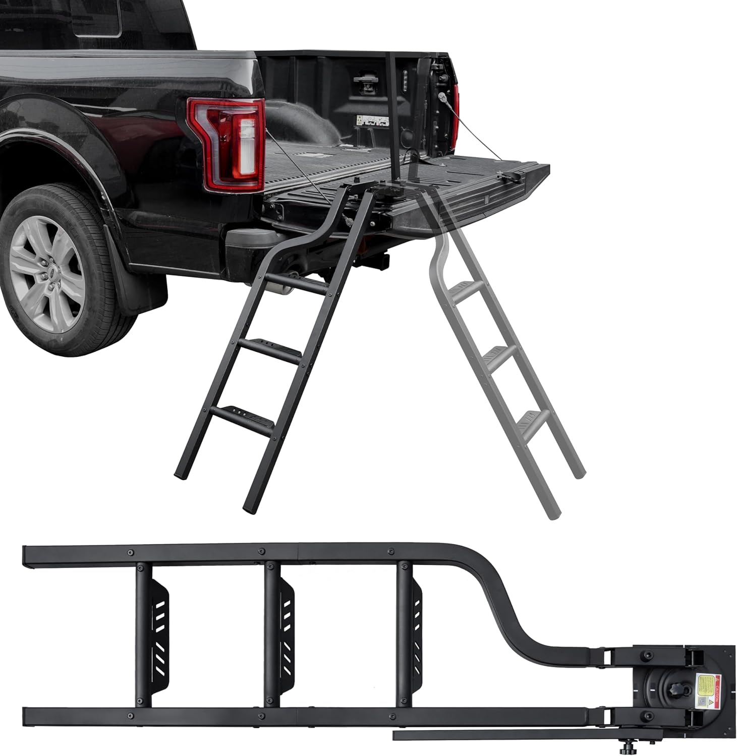 45" Aluminum Rotatable Universal Pickup Truck Tailgate Ladder with Handle, Foldable Heavy Duty Tailgate Steps with Handrail for F250/Ram 2500 Accessories