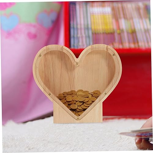 Miniatura 9 de CANIGHT Alcancía de amor, alcancía digital en forma de corazón, caja de regalo para automóvil, caja de ahorro de dinero de madera, caja de dinero