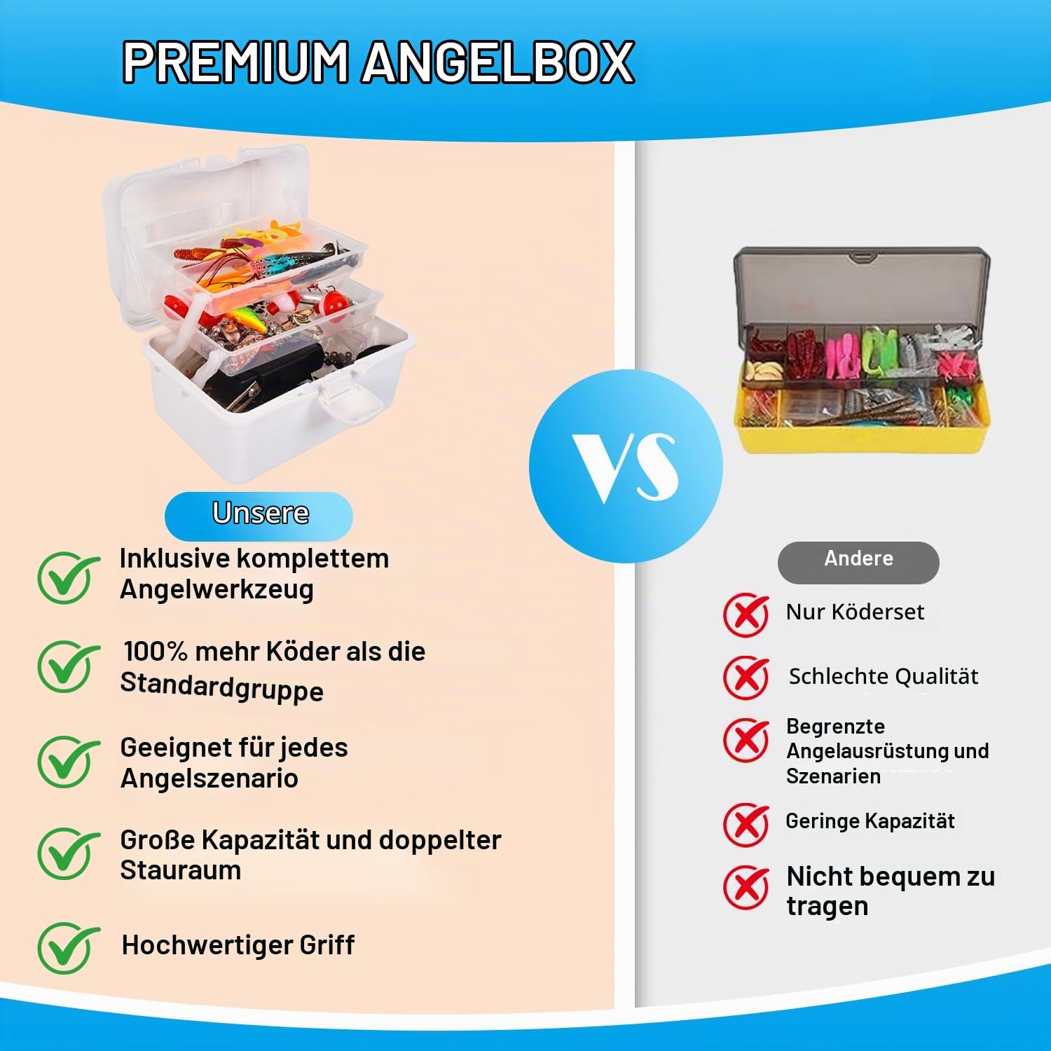 320-Teiliges Angelzubehör-Set,Komplette Angelausrüstung für Anfänger & Profis,Angelset mit Köder, Haken, Angelzange, Angelwaage,Angelkoffer mit Zubehör