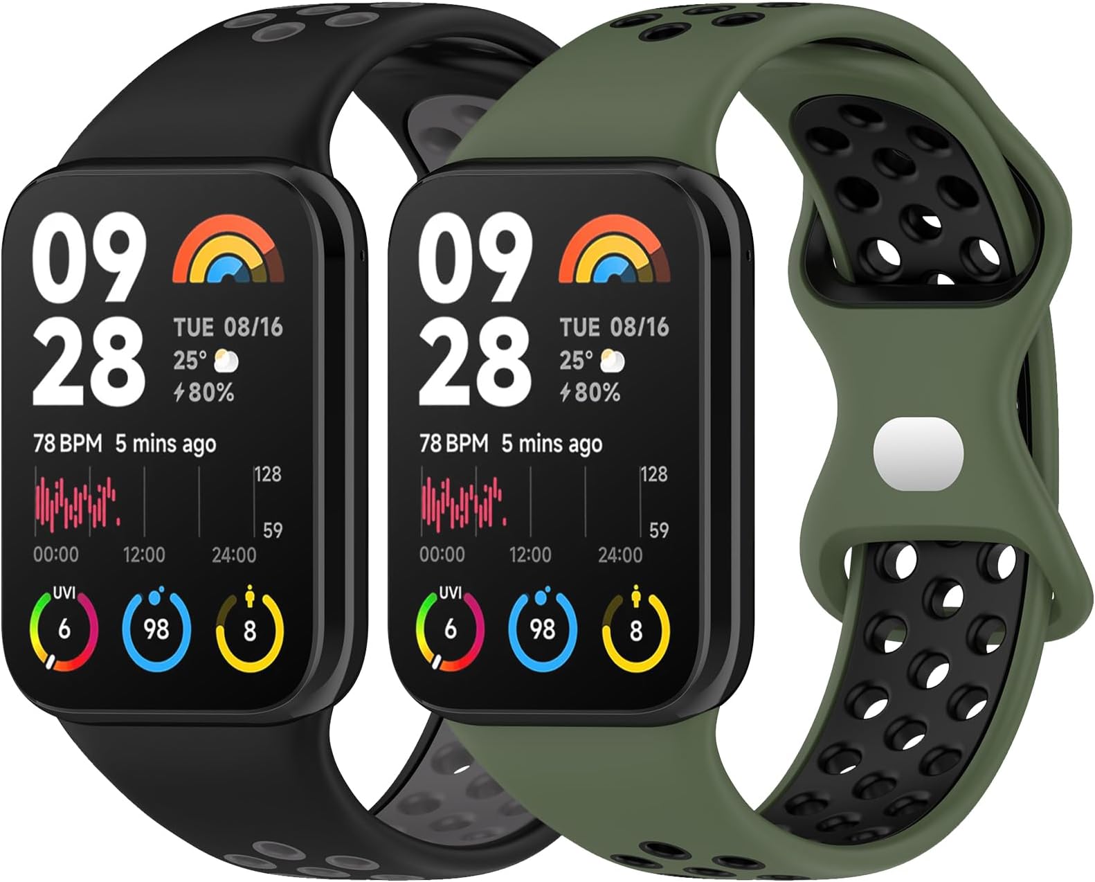 Pack of 2 Wristbands Compatible with Xiaomi Mi Band 8 Pro/Redmi Watch 4, Soft Two-Tone Silicone Sports Bracelets for Xiaomi Mi Band 8 Pro/Redmi Watch 4.