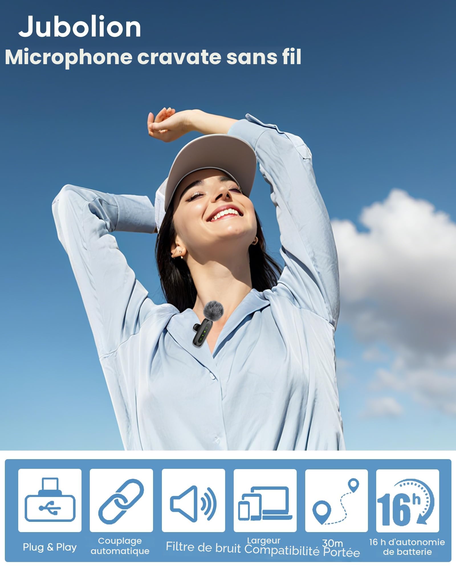 Lot de 2 mini micros cravate sans fil pour iPhone, iPad et Android, avec écran LED, réduction du bruit, microphone à clipser Plug-and-Play pour enregistrement vidéo, TikTok, YouTube et