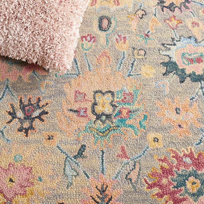 Image of Handmade Premium AFIFA Collection Woollen Rug Loop Pile Floral Hand Tufted Carpet for Living Room Bedroom Drawing Room Hall and Floor 3X5 Size