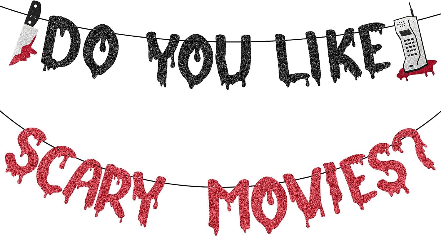 Do You Like Scary Movies Banner - Halloween Party Decoration, Scream Horror Night Bloody Hanging Decor