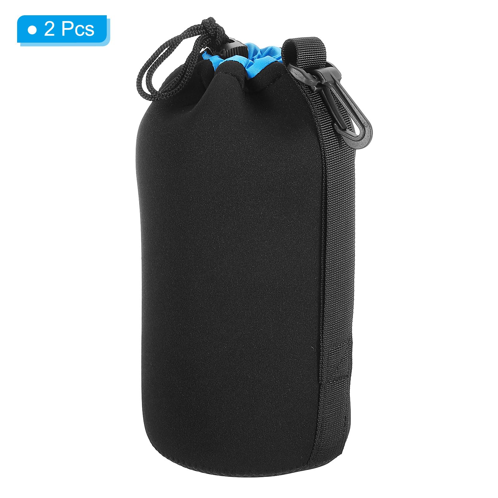 PATIKIL Kamera-Objektivtasche, 2 Stück 3,7" ID x 9,8" H Zugband-Objektivbeutel mit dickem schützendem Neopren, Objektivtasche für DSLR-Kameraobjektiv, Wasser Kaffeetassen, Schwarz, Blau