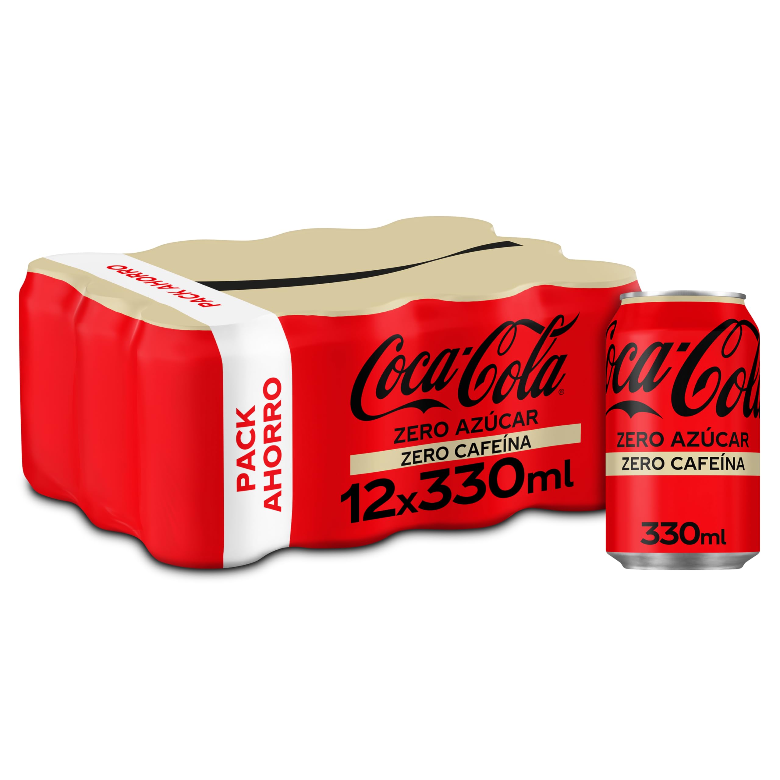 Coca-​Cola Zero Azúcar Zero Cafeína, Refresco de Cola sin Azúcar, Bajo en Calorías - Pack 12 Latas 330 ml