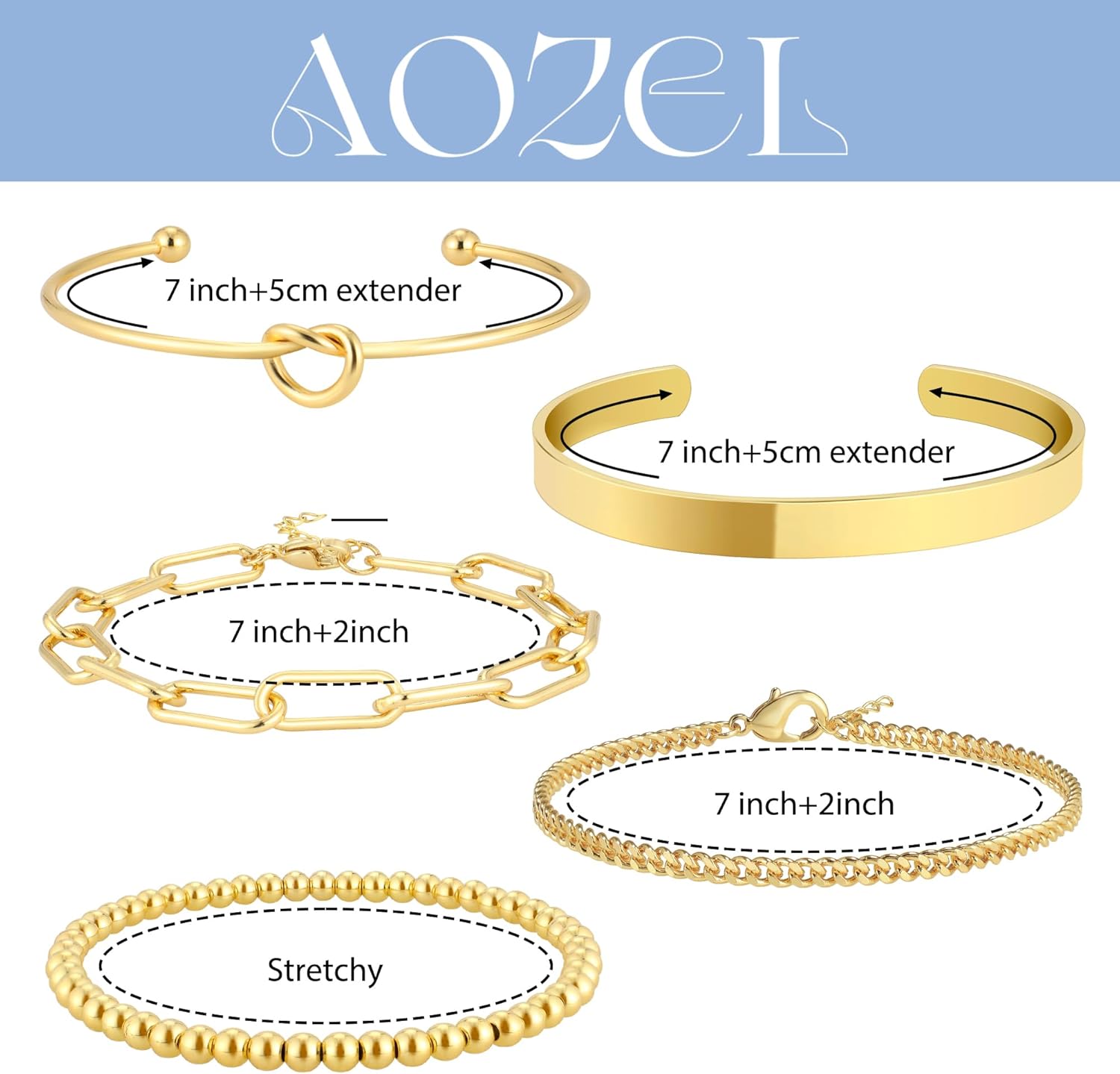 Gold/Silver Plated Bracelets for Women Stack,Bangle Cuff Bracelet Set Non Tarnish Jewelry for Women Trendy - Image 3