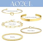 Dainty Gold Bangle Bracelets for Women Fashion 14K Real Gold Plated Cuban Link Chain Bracelets Stack Adjustable Gold Beaded Bracelet Set 5Pcs