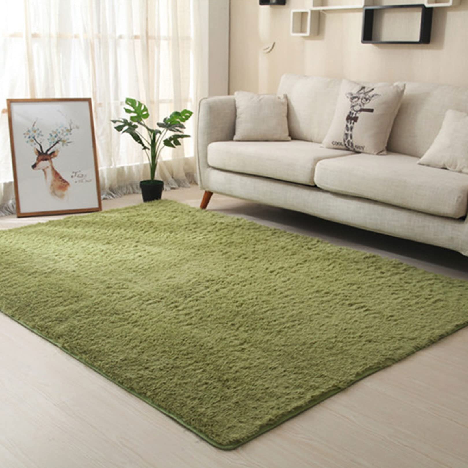 YUANBIAO Area Rug 180x280cm Plush Carpets Comfortable Polyester Faux Sheepskin Anti Slip Durable Dense for Living Room Bedroom Sofa Floor Rugs, Army Green