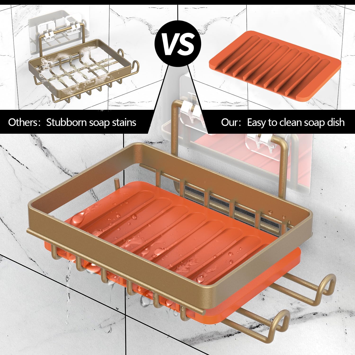 Shower Caddy Shelves Organizer Rack, 3 Pack Shower Caddy with Soap Holder,No Drilling Wall Mounted Self Adhesive Shower Shelves for Inside Shower,Matte Gold