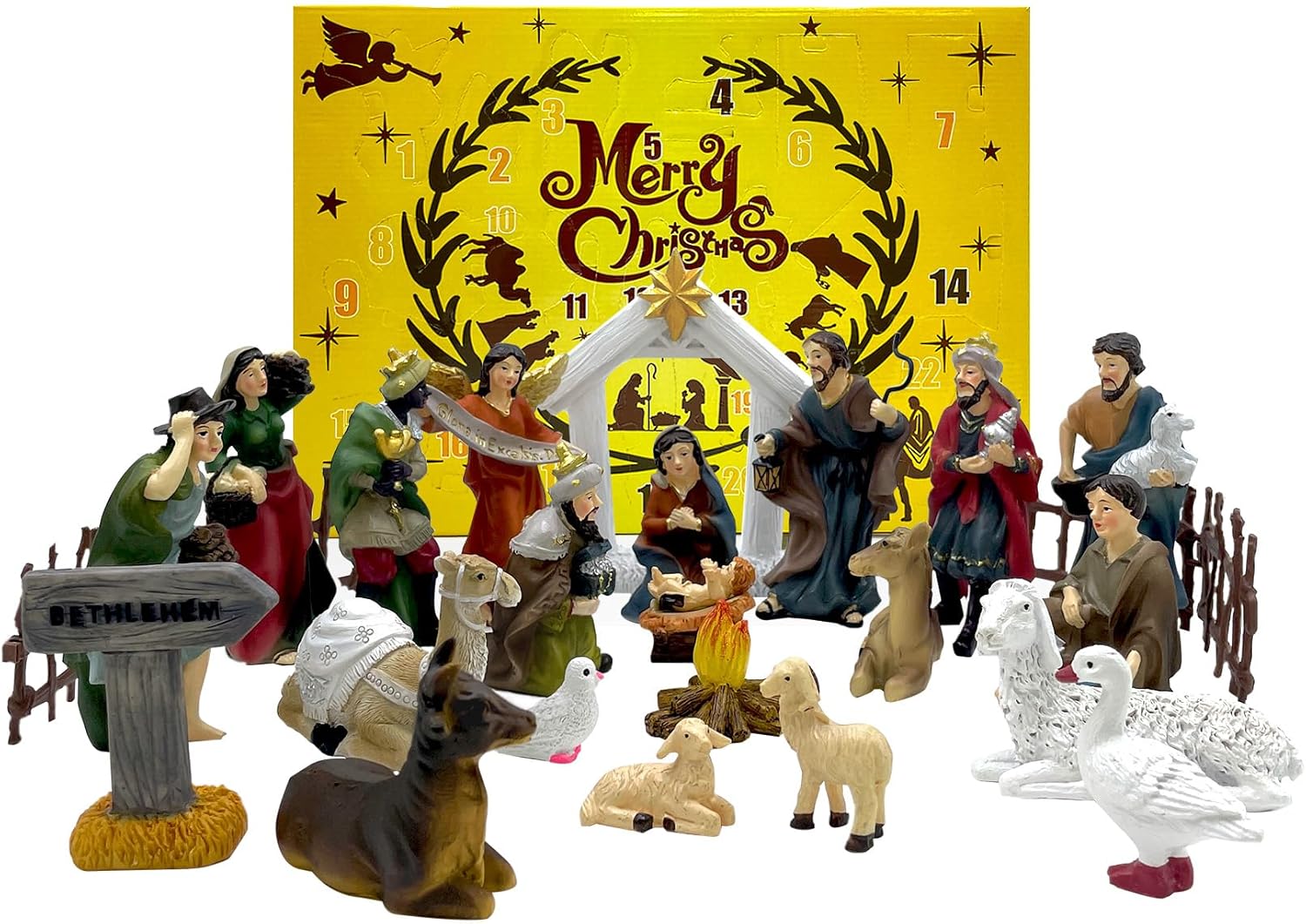 Nativity Advent Calendar 2025 (24 Nativity Figures & Story Strips)(Realistic Style Manger Scene) Christmas Countdown Gift for Boys and Girls, Christian Family Holiday Decor