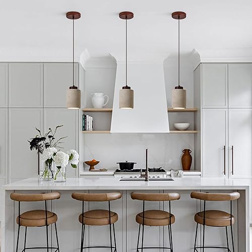 Miniatura 2 de Lámpara colgante de piedra nórdica, pequeña lámpara de techo colgante moderna de mediados de siglo, lámpara industrial de madera rústica para