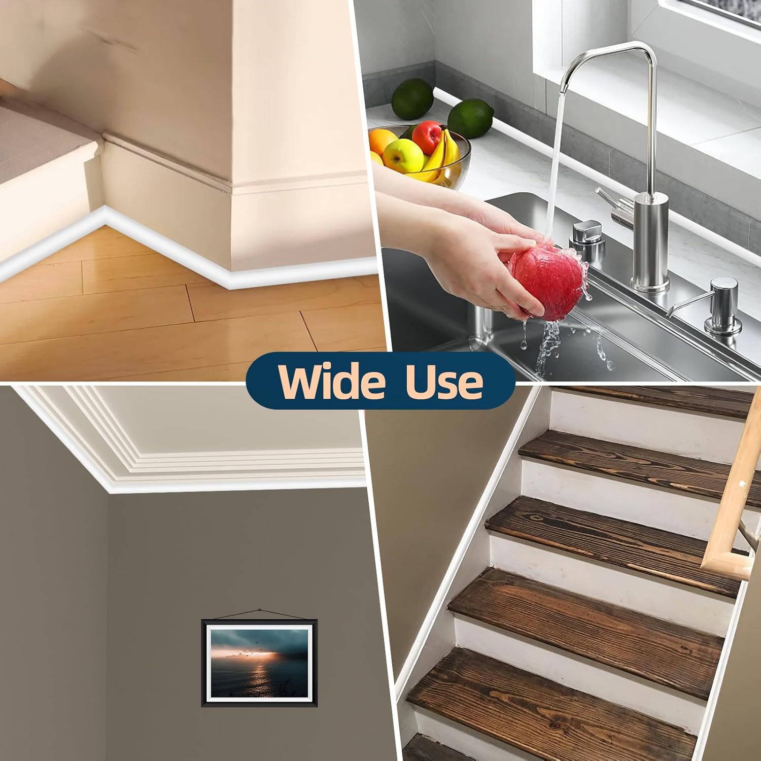 Flexible Quarter Round Molding Trim, Self Adhesive Wall Trim Mini Peel and Stick Rubber Trim Molding for Floor, Bathroom, Kitchen, Countertop, 236" L x 0.5" W x 0.5" H (White, 236Inch)