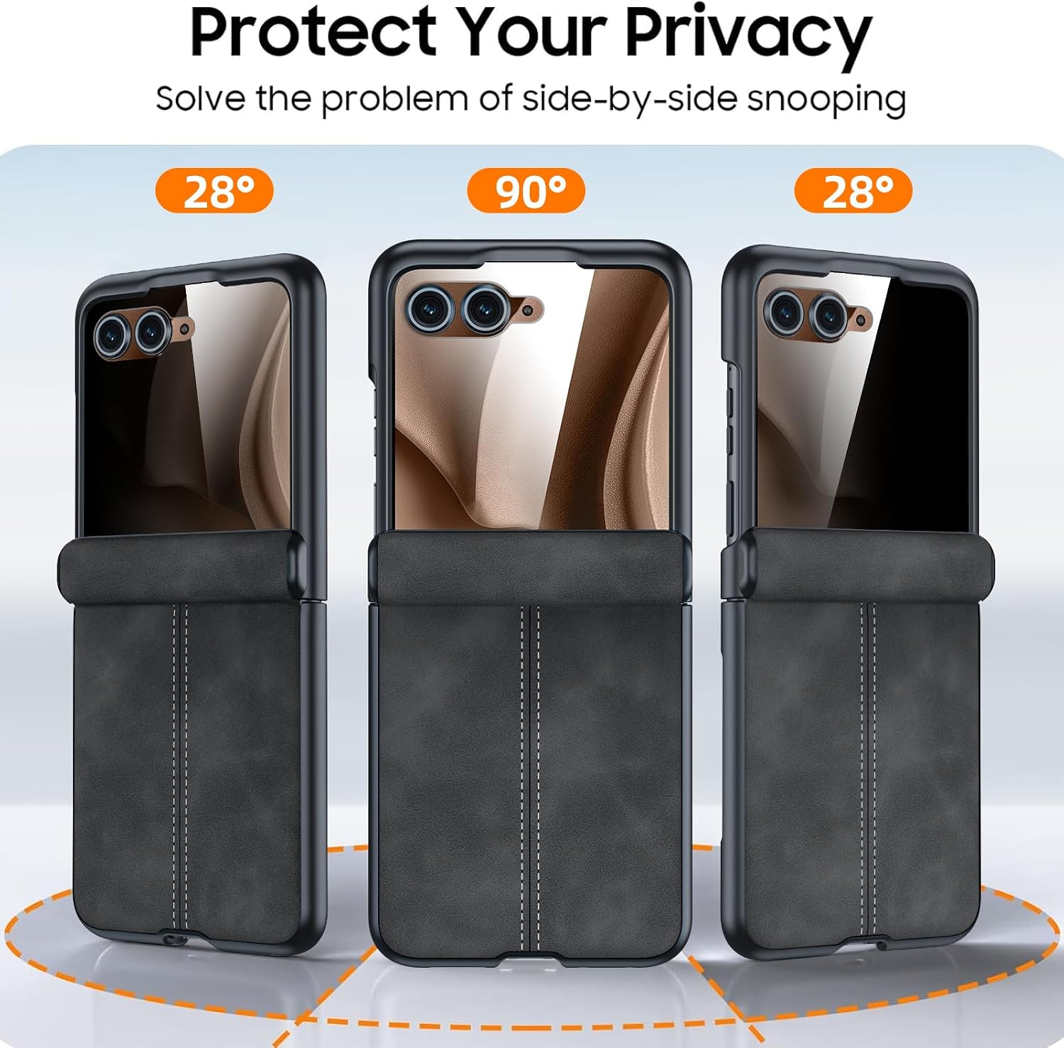 for Motorola Razr+ Plus 2026 Case, Razr+ Plus 2025/2024 Case, Built-in Privacy Screen Protector & Hinge Protection & Ultra Thin Leather PC Shockproof Case for Moto Razr+ 2026/2025/2024 (Black) image 5