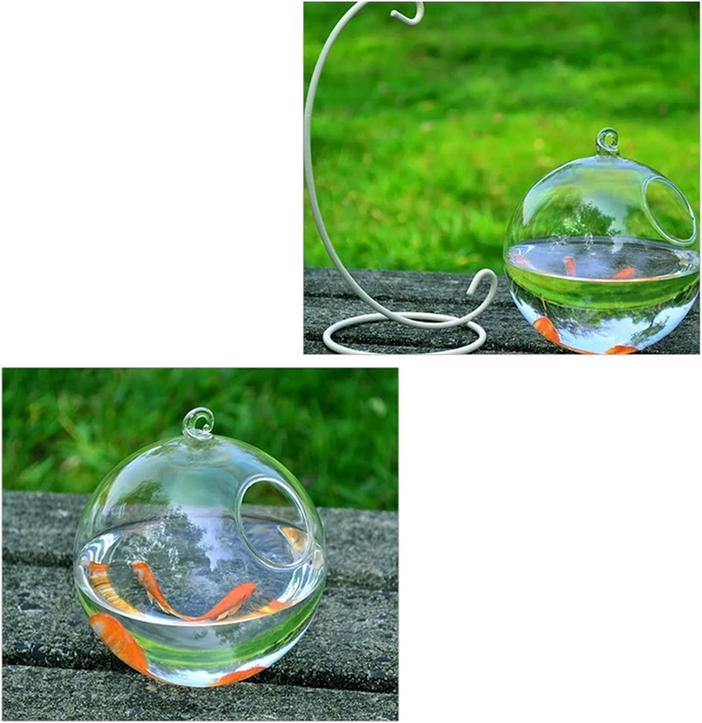 Fish Tabk Round Hanging Glass Aquarium Fish Bowl Fishbowl Flower Plant Vase with Height Rack Holder Home Decor Cool Fish Tank,B
