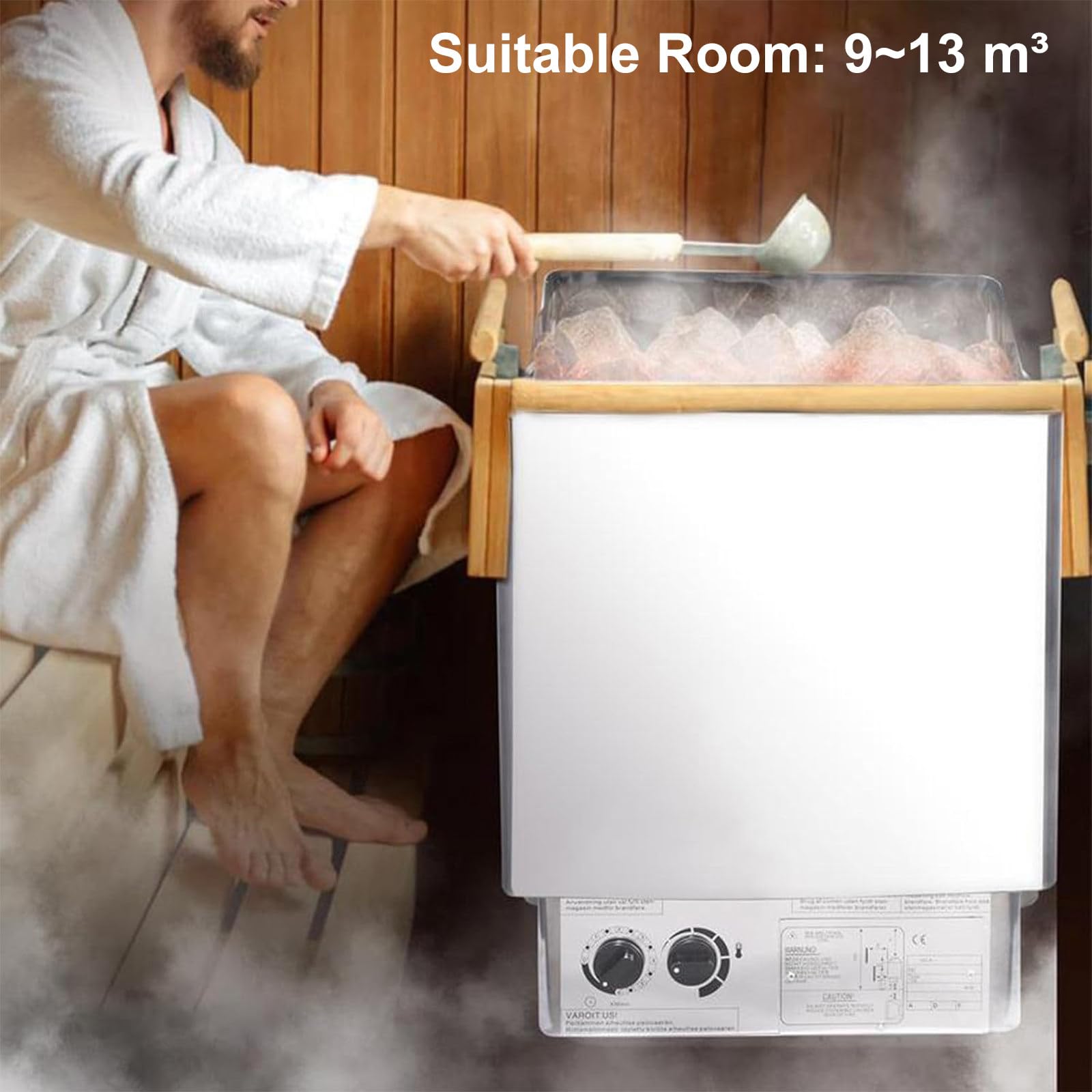 Stufa Elettrica per Sauna da 9 kW con Comandi Integrati, Timer: 0-180 min, Temperatura: 0-110℃, per Ambienti da 9 a 13 m³