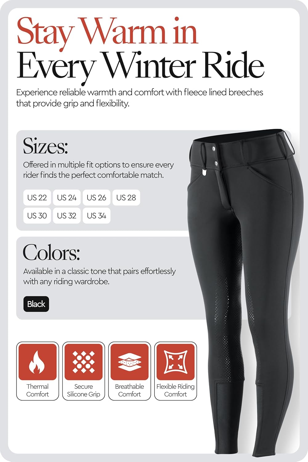 HORZE Grand Prix Women's Winter Silicone Full Seat Breeches | Fleece-Lined Water Resistant Horse Riding Pants