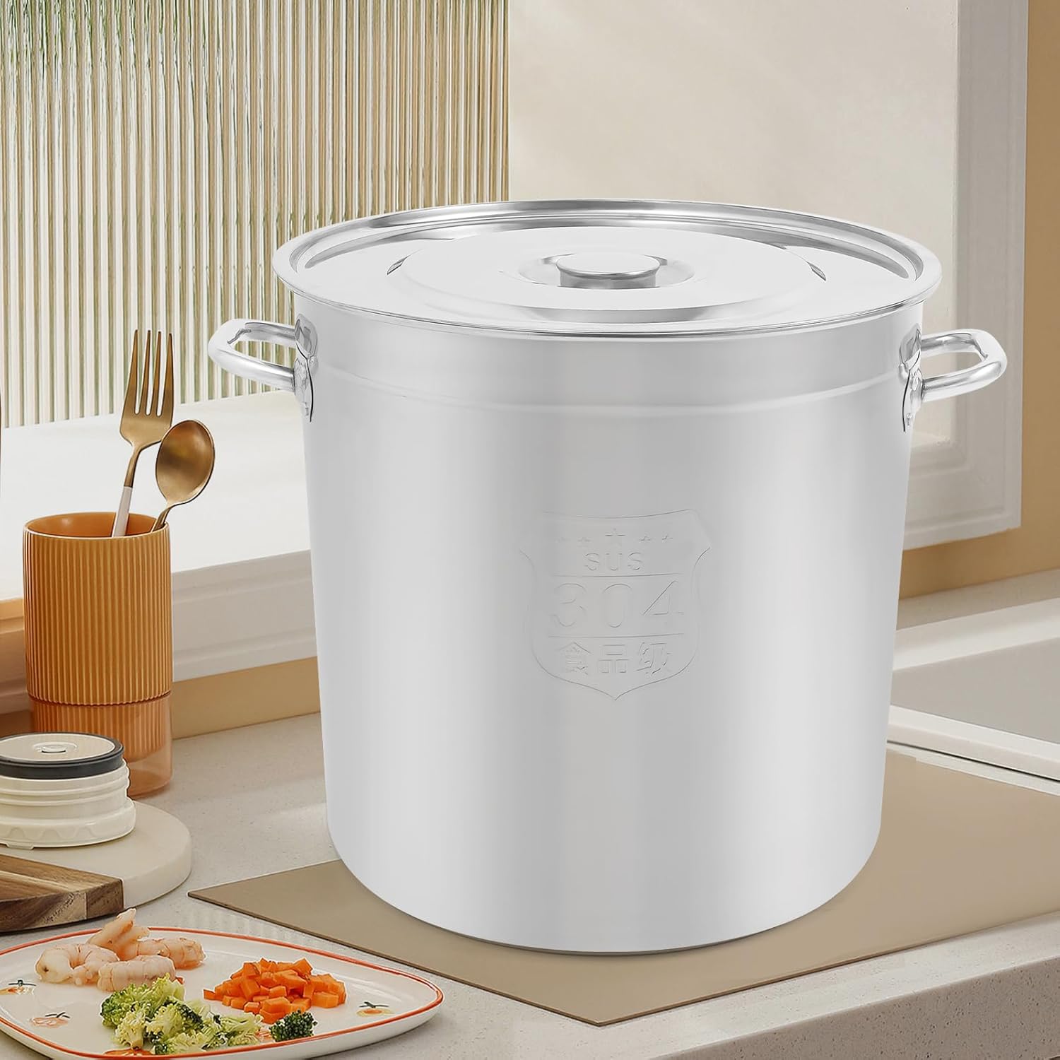 Stainless Steel Stock Pot, 50.7 Qt Large StockPot with Lid and Handle, Large Soup Pot for All Stoves, for Stew, Soup, Seafood, Stock