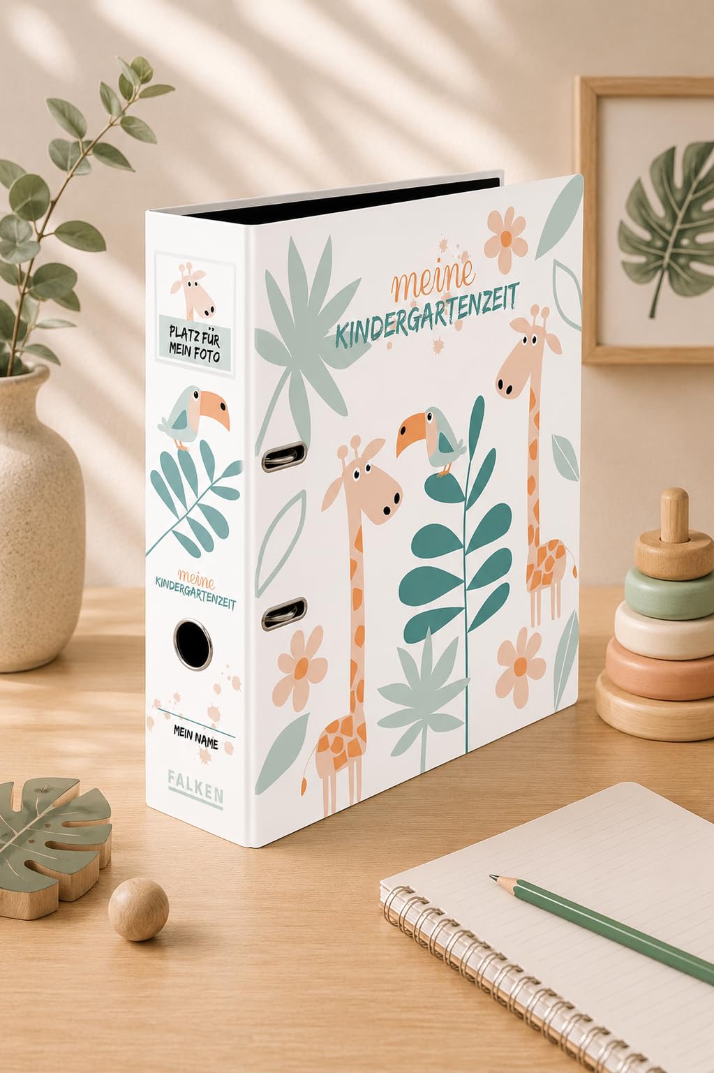 FALKEN 6 raccoglitori scuola materna A4 dorso 8 cm assortiti | Made in Germany con tasca, raccoglitore per asilo e portfolio bambini