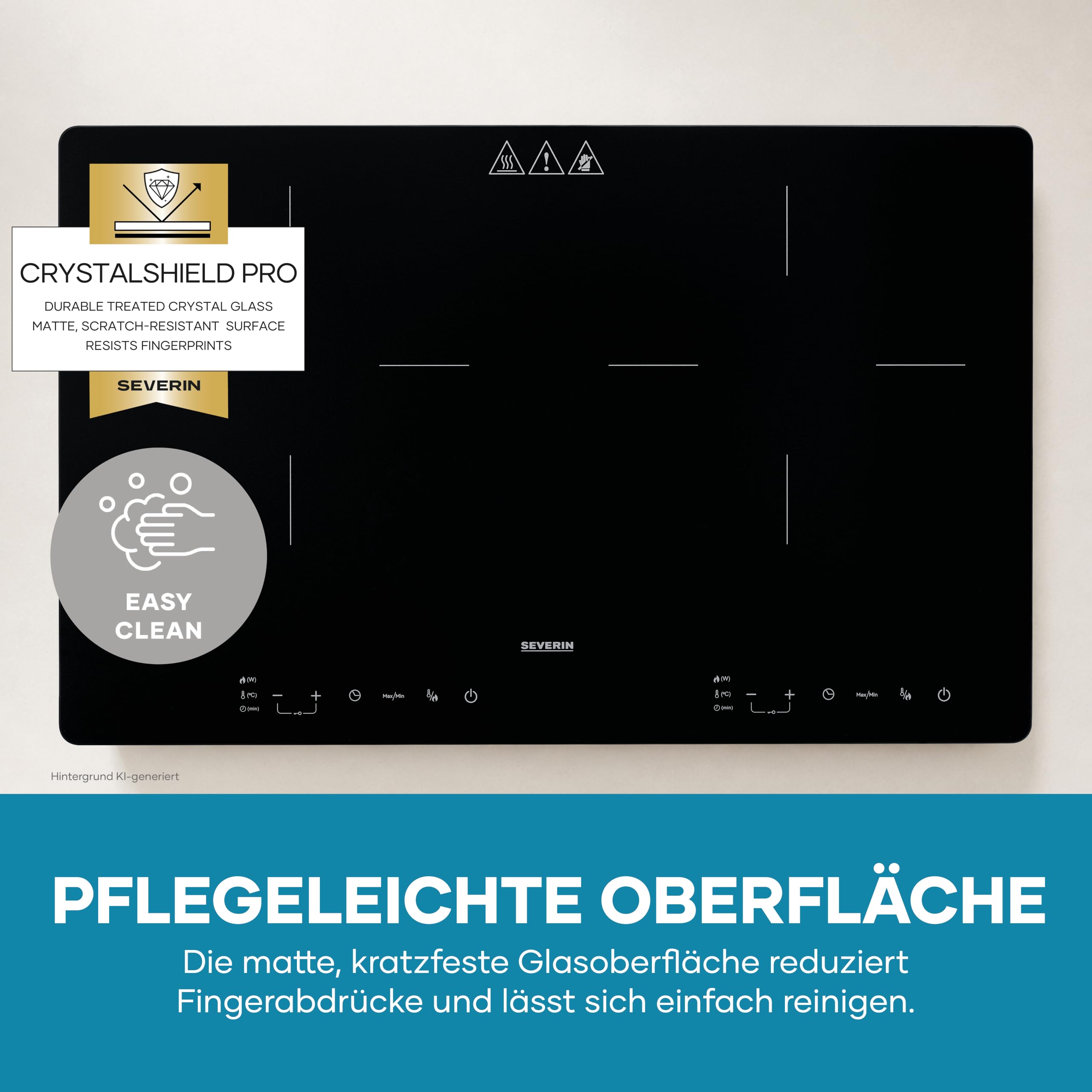 Severin Doppel-Induktionskochplatte 2 Platten, kratzfeste Glaskeramik-Kochfelder, matt, 10 Leistungsstufen, Touch-Display, Timerfunktion, automatische Abschaltung, 3.400W, schwarz, Glas, DK 1033