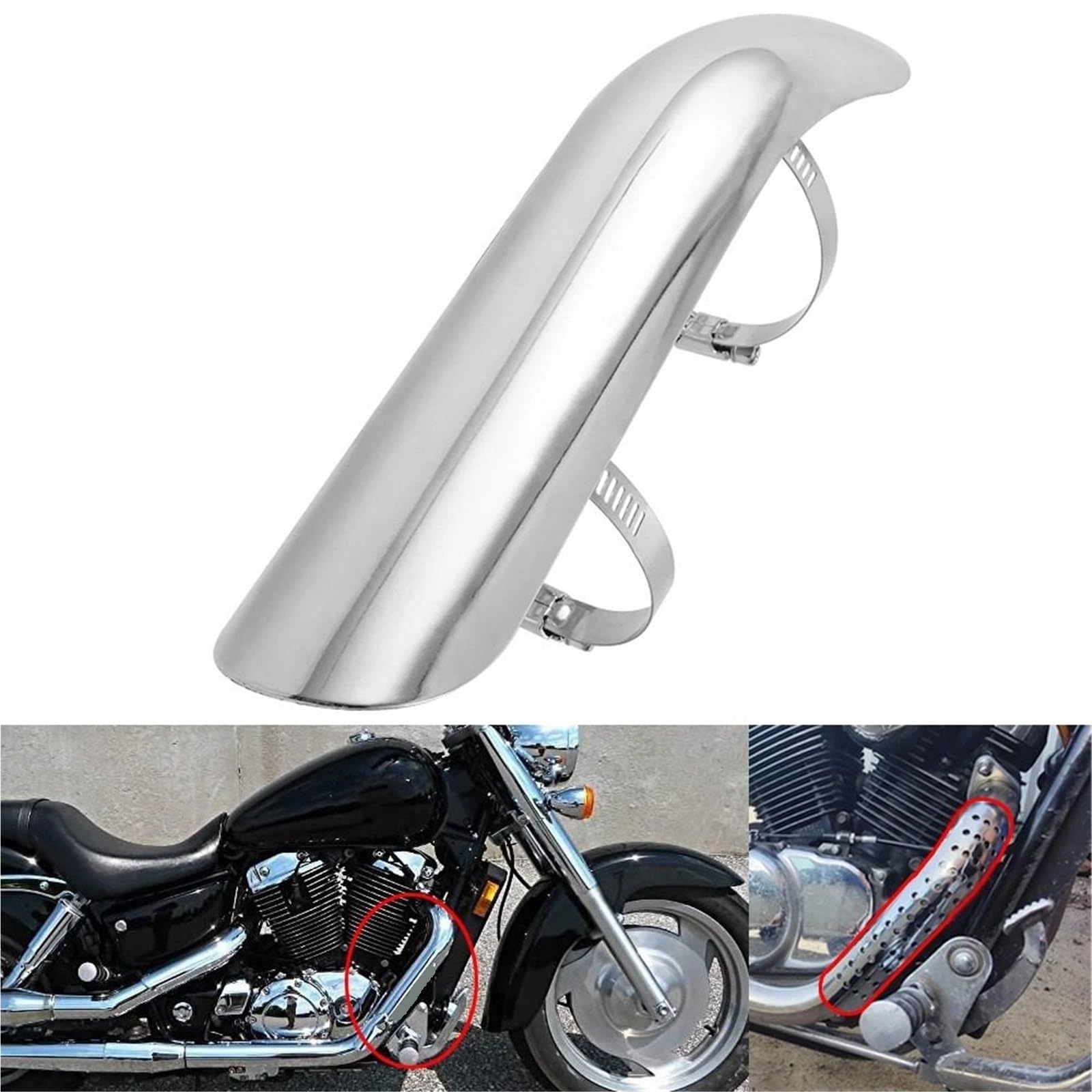 Paracalore Scarico Moto Copertura Protettiva Termica per Tubo di Scarico Cromato Adatta per Honda Shadow 1100 Sabre VT1100 Shadow Adatta per 1100 Spirit Copri-marmitta per Moto