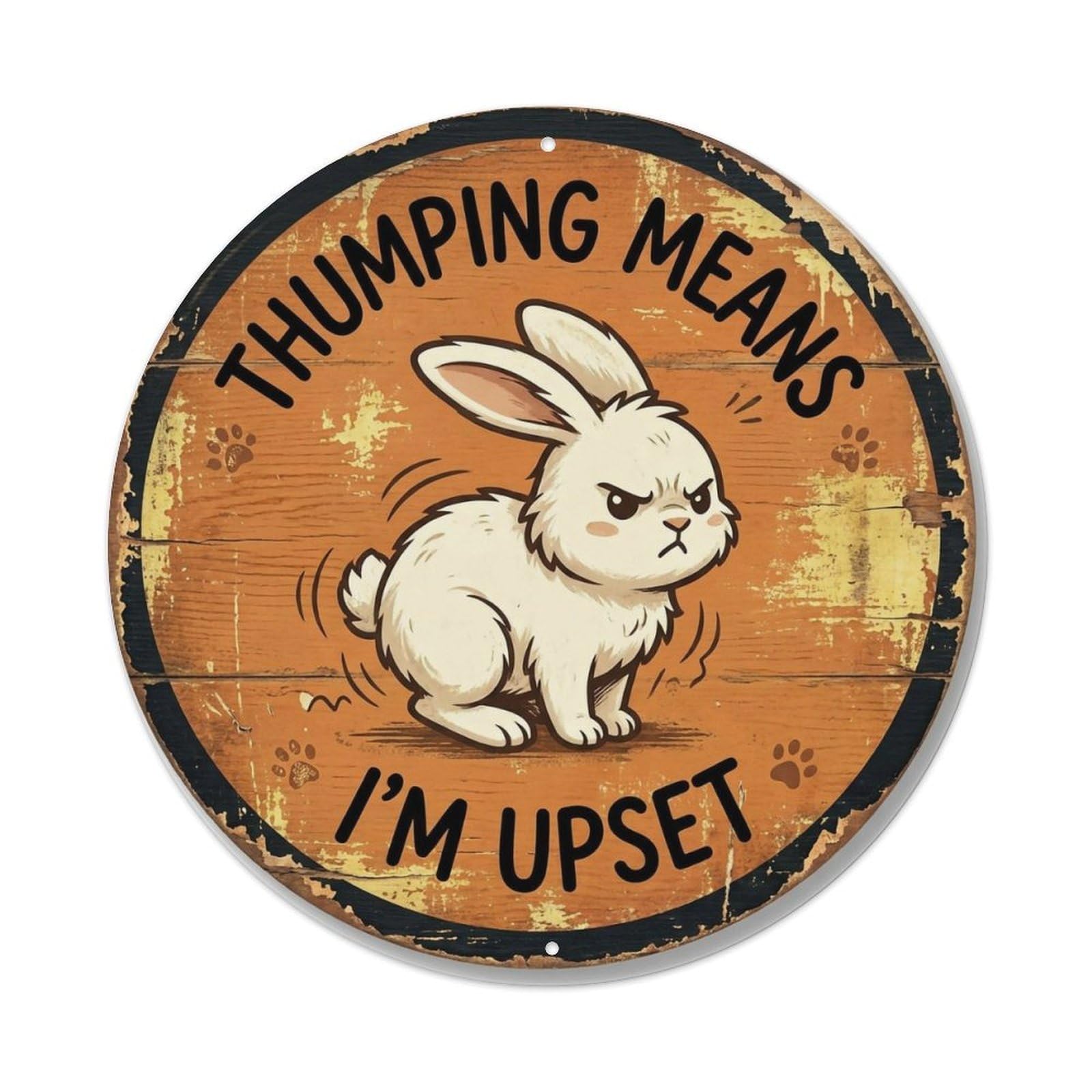 Rabbit Thumping Round Wall Hanging Metal Tin Sign