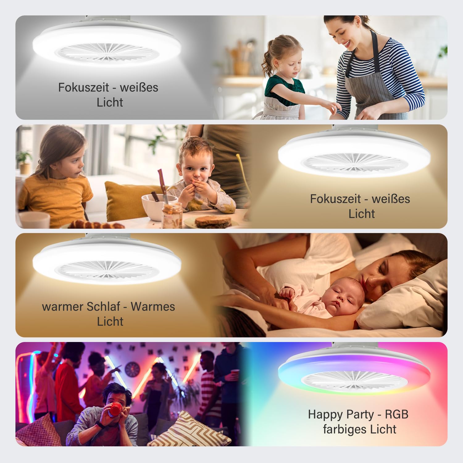 Deckenventilator mit Beleuchtung, Smart RGB LED lampe mit ventilator 3 Farbtemperaturen, deckenlampe mit licht 6 Geschwindigkeiten, Timer, Sommer-Winterbetrieb, Deckenleuchte für Wohnzimmer