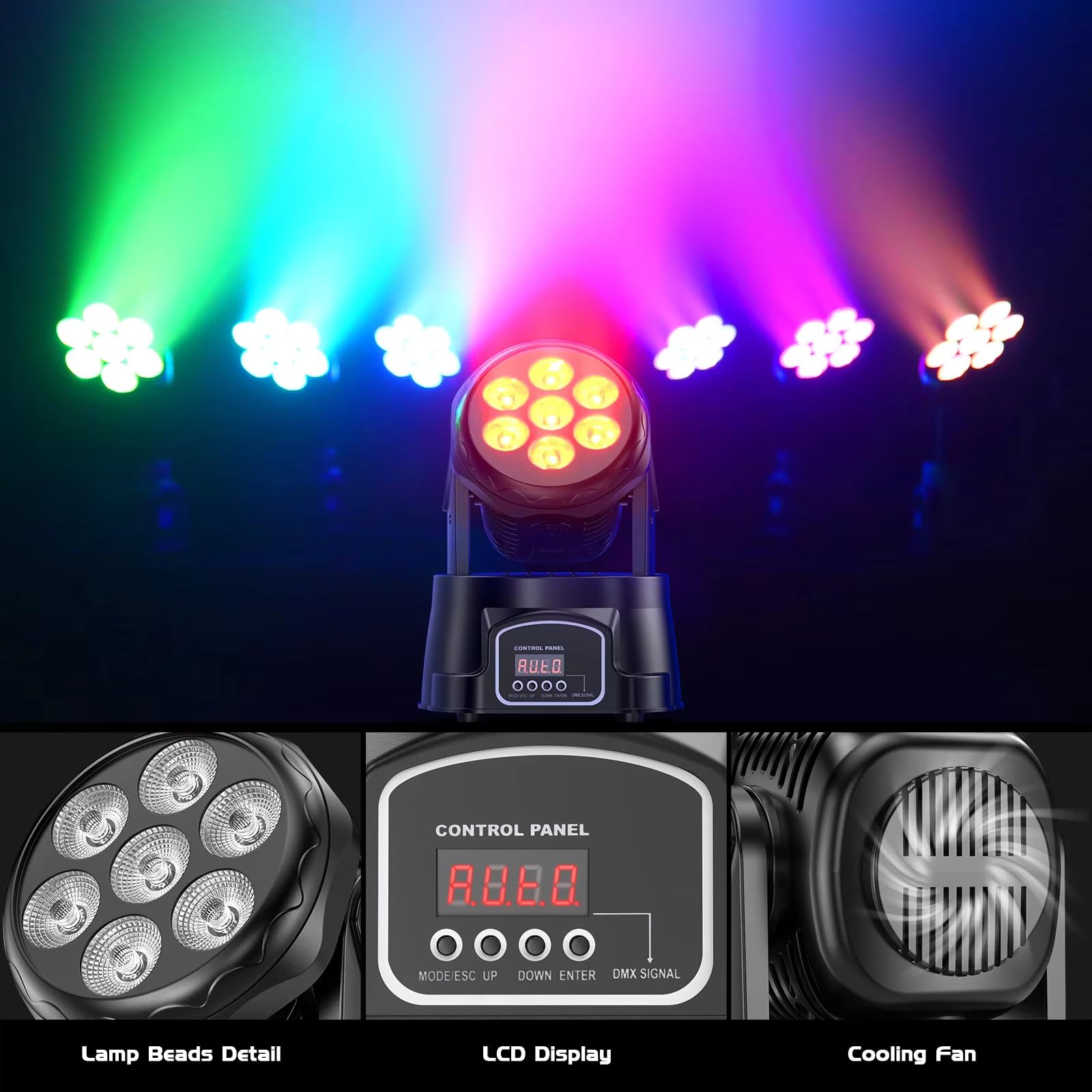 Ruchome głowy dyskotekowe 7x15W LED 9/14CH DMX512 Oświetlenie sceniczne, 4 w 1 RGBW Profesjonalne światło efektowe do dyskoteki, DJ, imprezy, muzyki, tańca, klubu