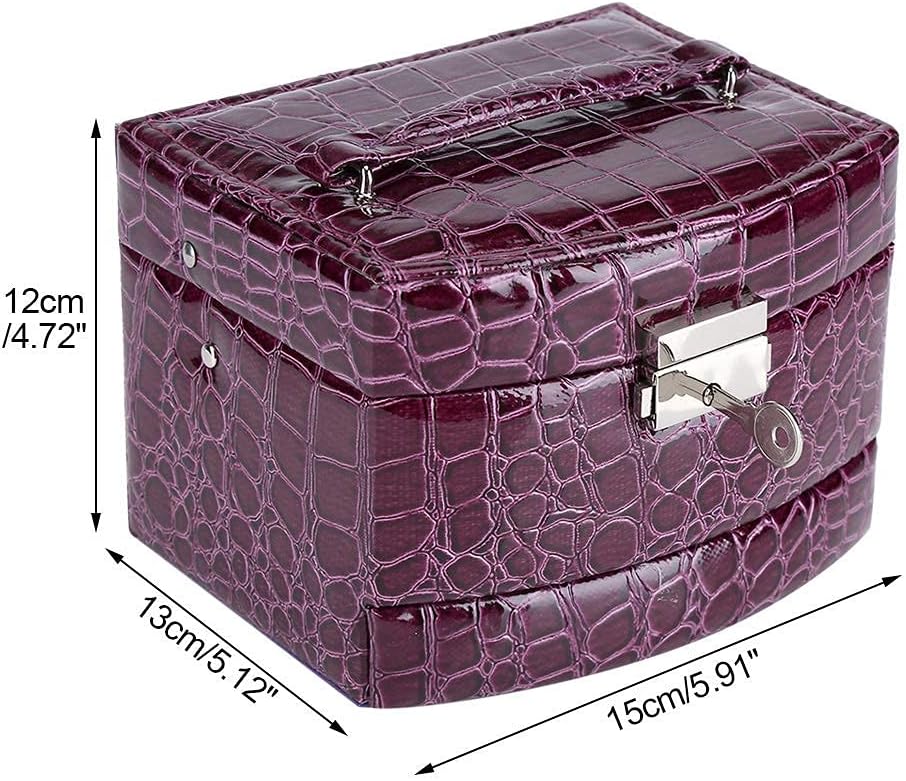 Zerodis PU Leather Jewellery Box,3 Layers Compartment Necklace Earrings Organizer Lockable Storage Case with Mirror Storage Drawers for Lady Gift Home Supplies()