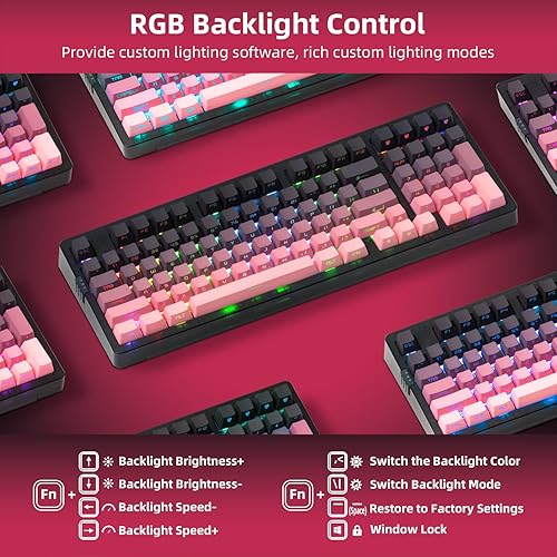 Miniatura 4 de ZORNHER ZH980 Teclado mecánico inalámbrico, teclado cremoso 95% rosa con teclado numérico, teclado para juegos con teclado numérico, teclas PBT