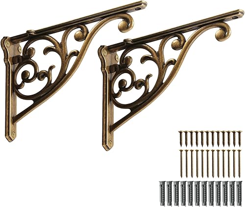 Khtumeware Soportes decorativos ornamentados para estantes, 5 x 3.5 pulgadas, soporte de estantería pequeño montado en la pared, paquete de 2