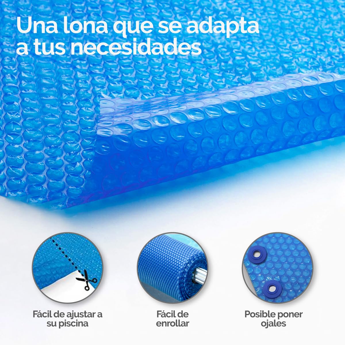 Linxor - Cobertor Solar Redondo, Ovalado, Cuadrado o Rectangular para Piscinas intex u Otras - 180 micras - Azul - Varias Medidas Disponibles