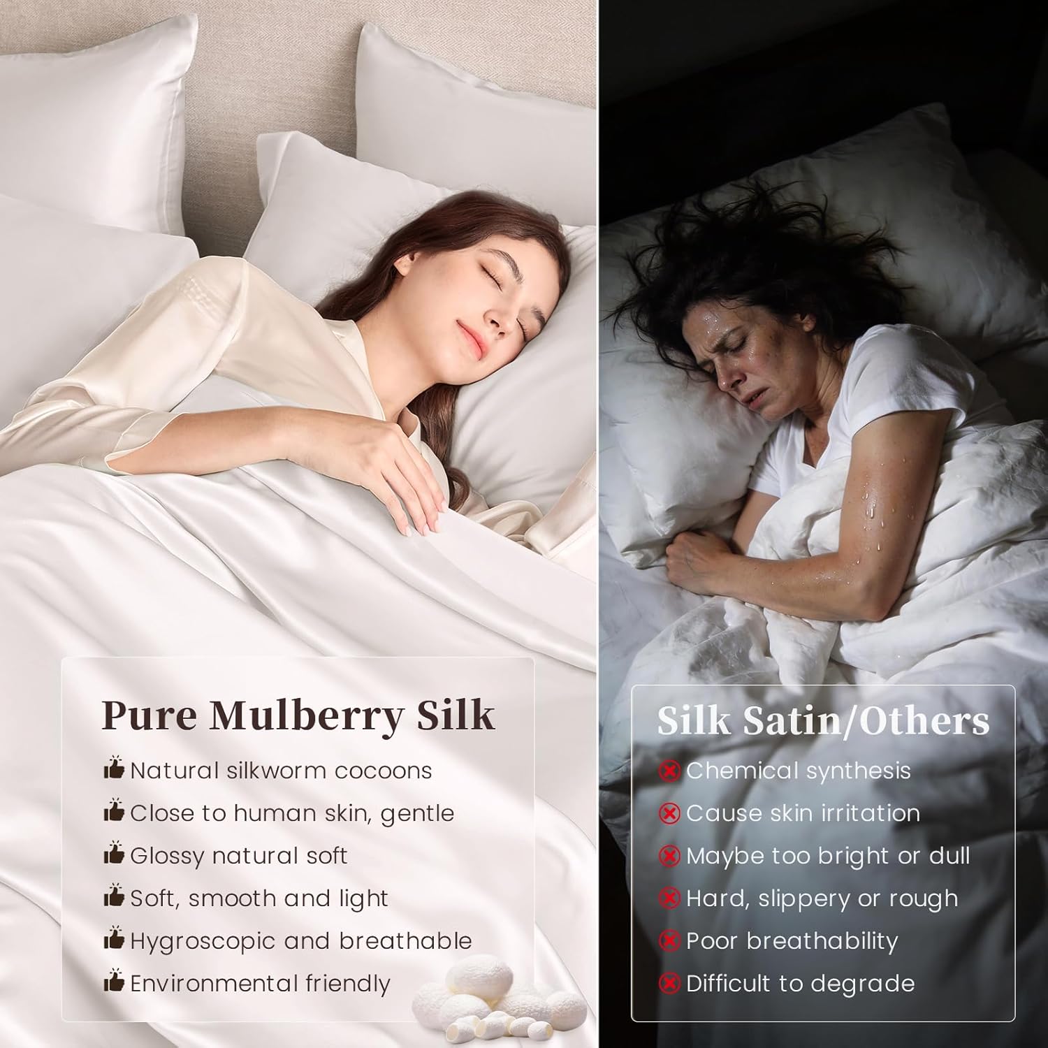 THXSILK Silk Sheet Set 4Pcs, 6A+ Top Grade 100% Natural Mulberry Silk Bed Sheets, Luxury Bedding Sets Ultra Soft Durable, 1 Fitted Sheet, 1 Flat Sheet and 2 Pillow Shams (King, Pearl White)